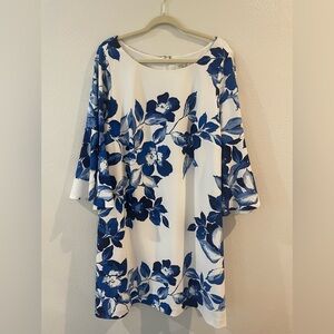 Eliza J | Butterfly Sleeve Boatneck Semi-Formal Dress | Size 20W | Blue & White